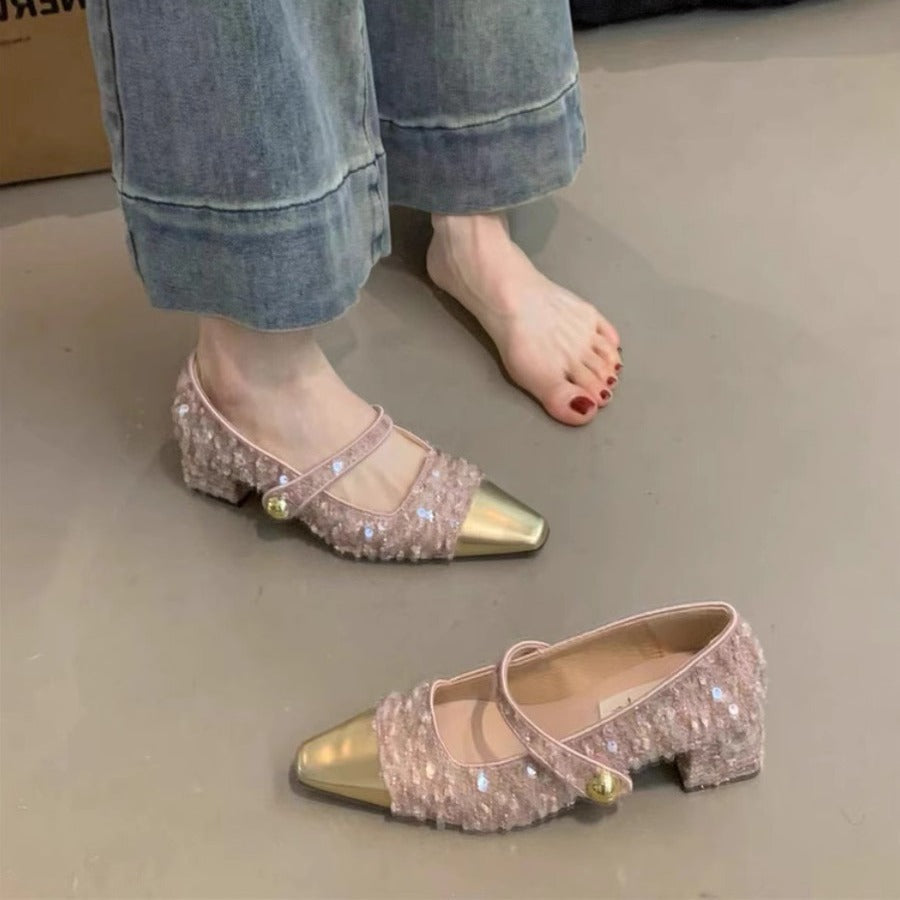 Dame elegante spidse Mary Jane pumps med metalliske detaljer Stilla