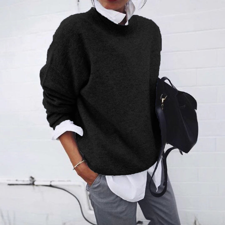 Dame casual sweater med rund halsudskæring og brede manchetter Stilla