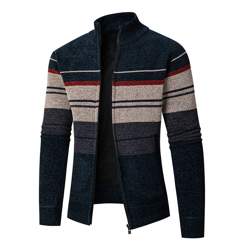 Herre Struktureret Strib Strik Zipper Cardigan Stilla