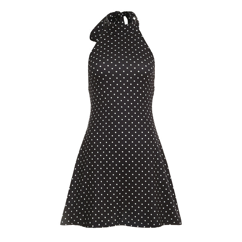 Dame Polka Dots Hængerkjole med høj krave Skovae