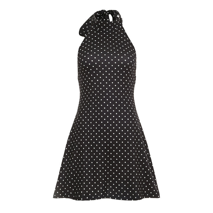 Dame Polka Dots Hængerkjole med høj krave Skovae