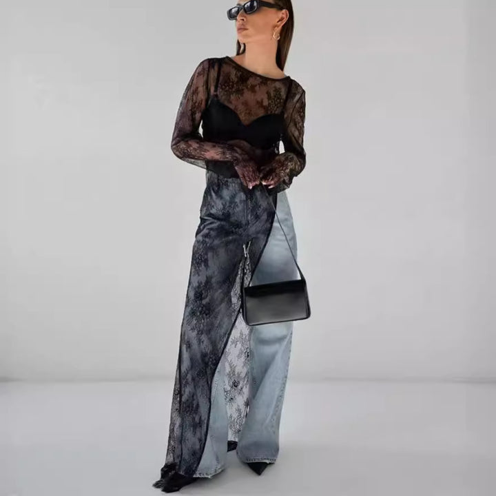 Dame gennemsigtig spidsbluse med figursyet tanktop og elegante detaljer Stilla