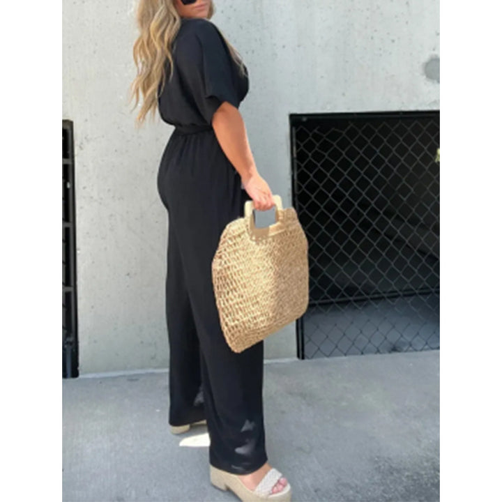 Dame elegant jumpsuit med bred ben og dyb V-udskæring Stilla