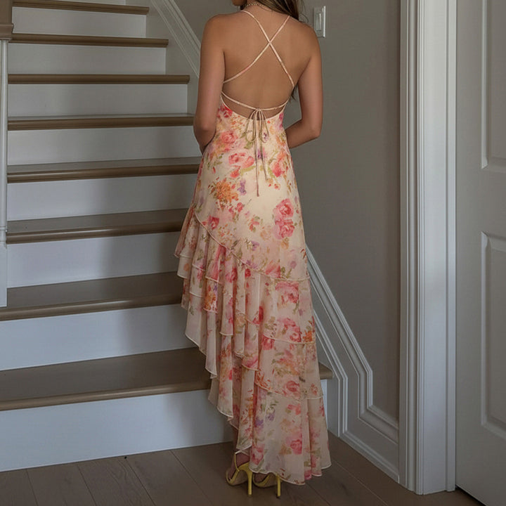 Dame floral maxikjole med ruffles detaljer Skovae