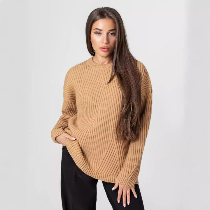 Dame hyggelig strikpullover med diagonal ribdesign Stilla