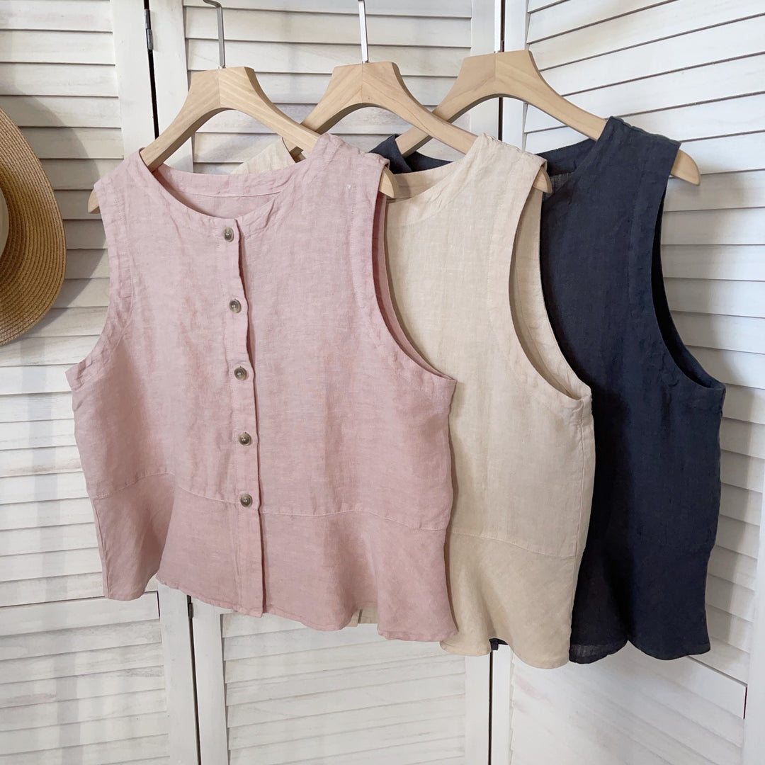 Femme Legere Linned Knap-Down Tank Top Stilla