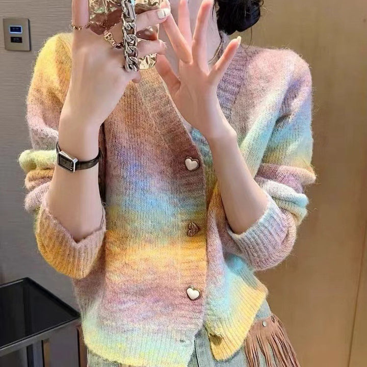 Femme Hjerte-Button Cardigan Pullover Stilla