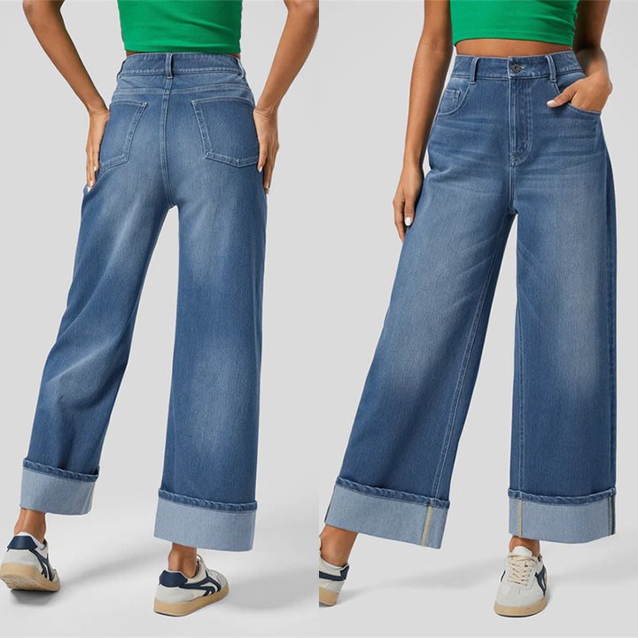 Dame løse jeans med høj talje og opsmøg Stilla