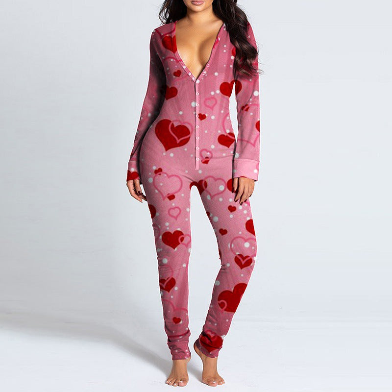 Kvinders onesie med hjertemotiv og blødt stof Skovae