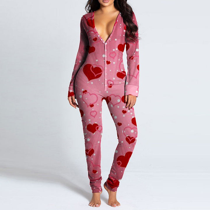 Kvinders onesie med hjertemotiv og blødt stof Skovae