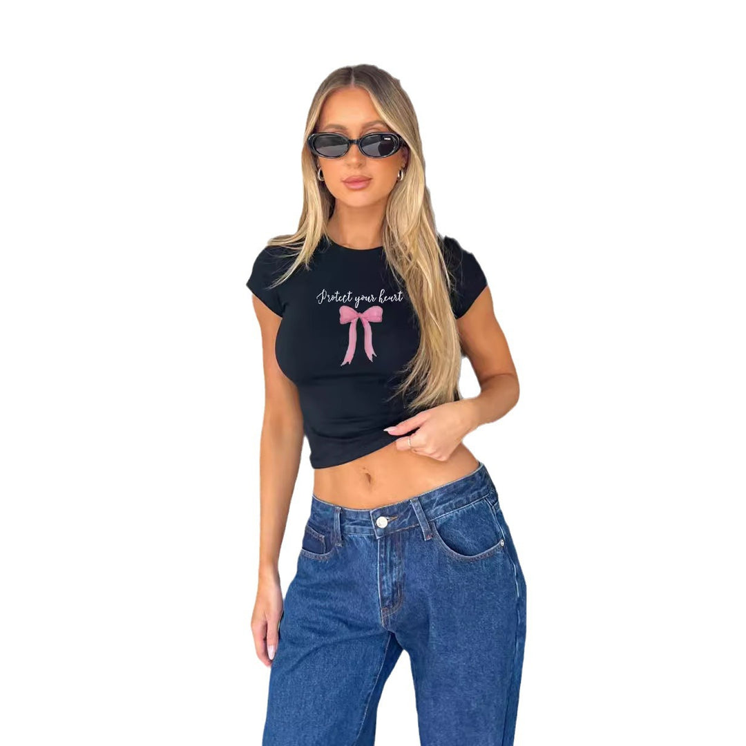 Dame behageligt crop-top med moderne print Skovae