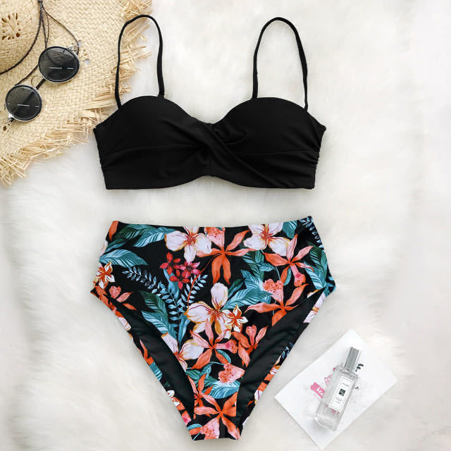Dame høj taljet bikini sæt med floral top Skovae