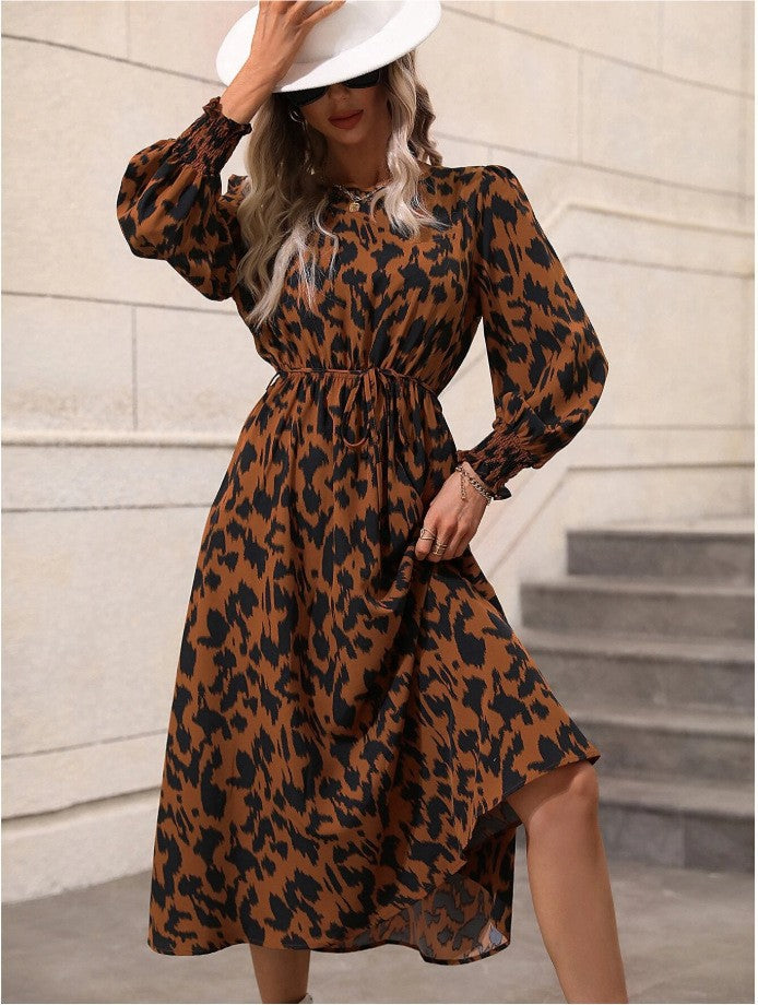Dame Leopardmønster Midi Kjole Stilla