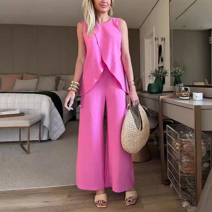 Dame Afslappet Jumpsuit med elegant Vikledesign og brede Ben Stilla