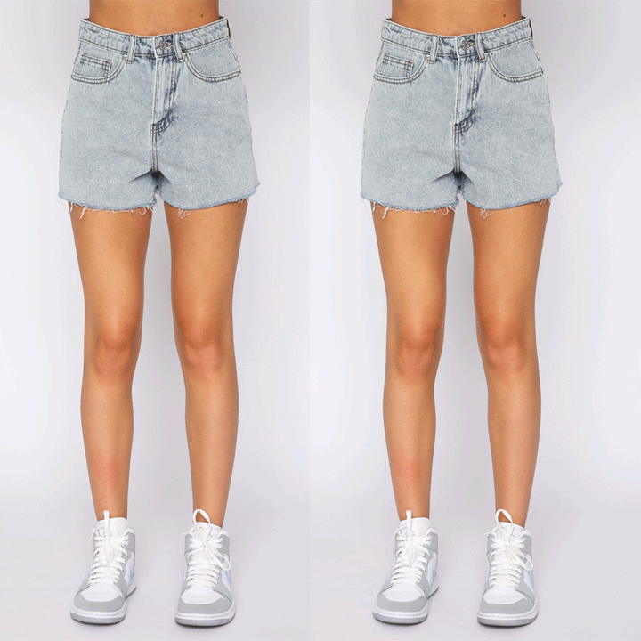 Dame denim shorts med høj talje og flagrende kanter Stilla