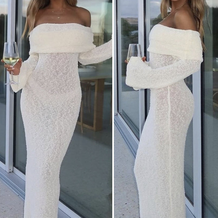 Dame Off-Shoulder Maxikjole med lange ærmer og elegant stof Skovae