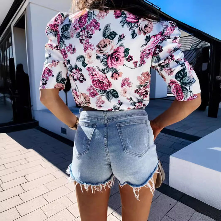 Dame Jeans-Shorts med frynset kant Stilla