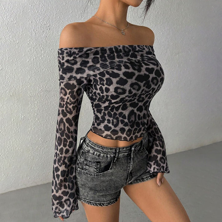 Kvinders off-shoulder top med flared ærmer og leopardprint Stilla