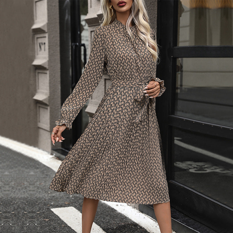 Dame Floral Print Midi Kjole med Taljering Stilla