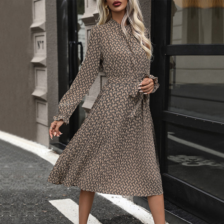 Dame Floral Print Midi Kjole med Taljering Stilla