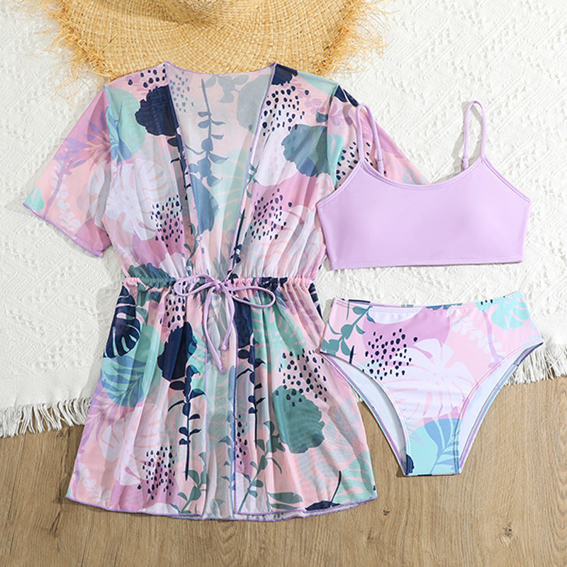 Dame Badetøj Sæt med blomster Kimono og sporty bikinioverdel Stilla