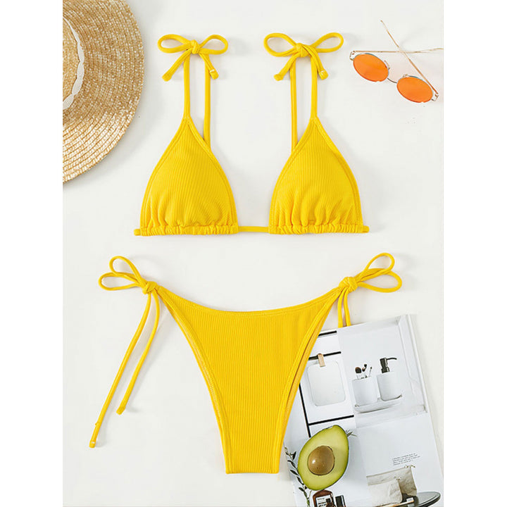 Dame triangel-bikini med bindebånd og ribstruktur Stilla