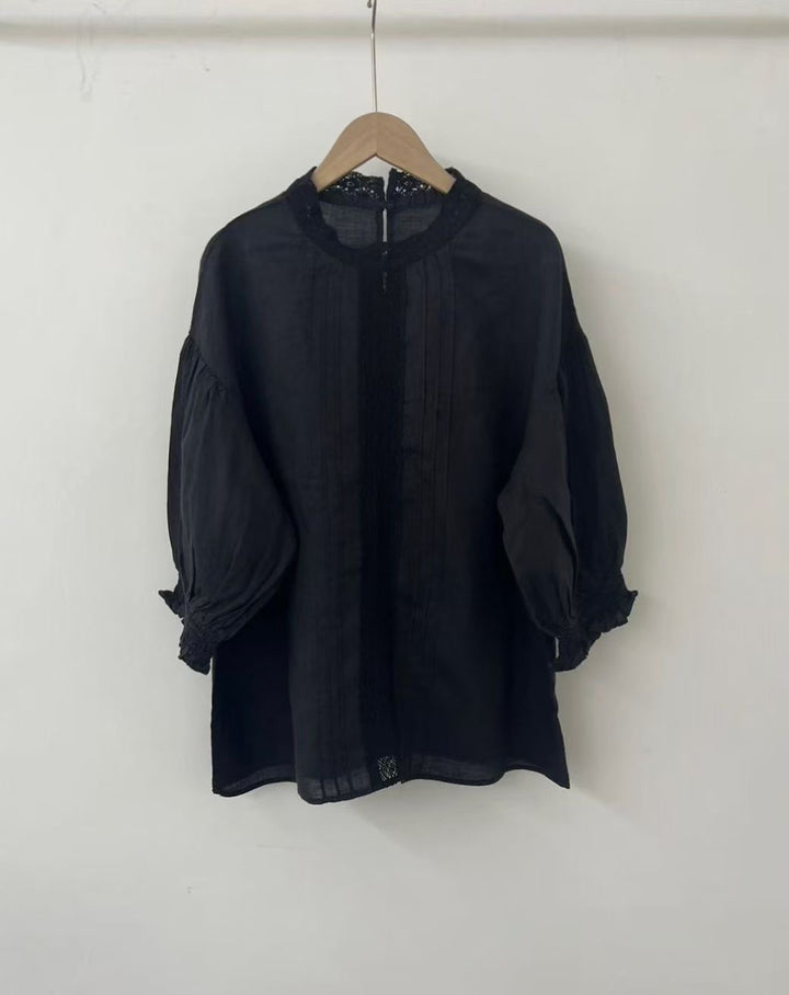 Dame Elegant Broderet Bluse med Rullekanter Stilla