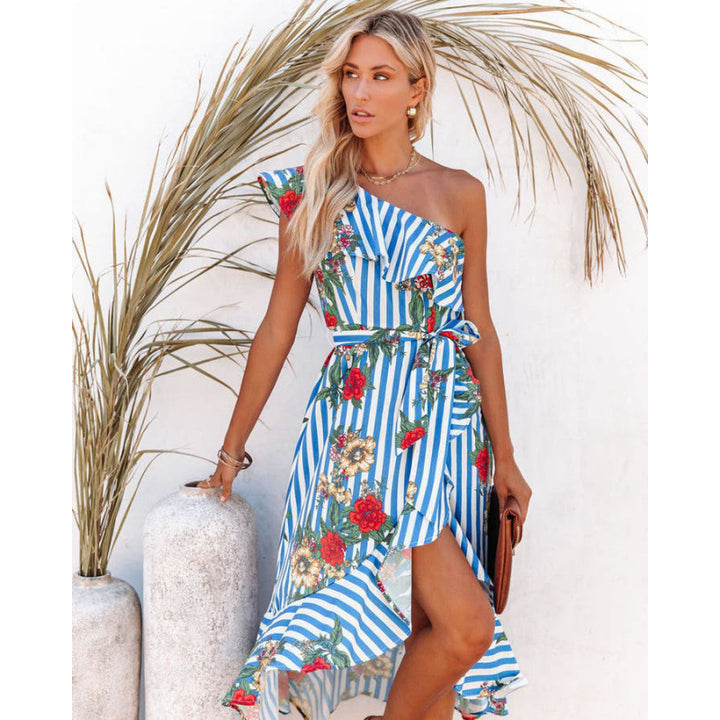 Femme Een-skulder Floral Wrap Kjole Stilla