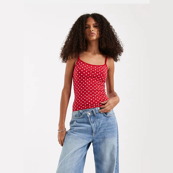 Dame spaghetti strap top med polka dots Skovae