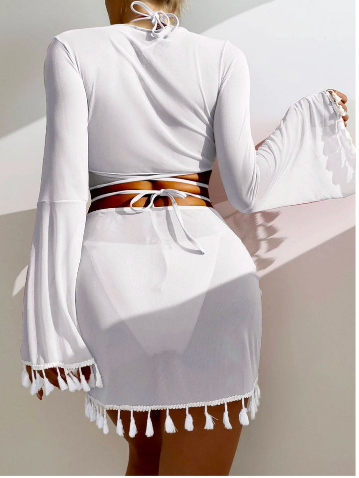 Femme Chic klokkeærmet crop top og høj talje nederdel sæt Stilla