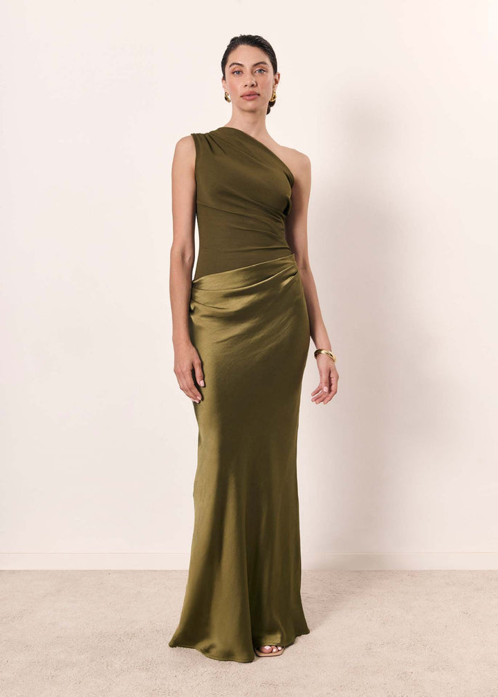 Dame elegant aften kjole med asymmetrisk snit og flydende design Skovae
