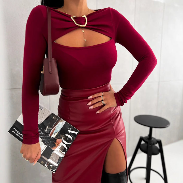 Dame bodysuit med elegant udskæringsdesign og lange ærmer Stilla