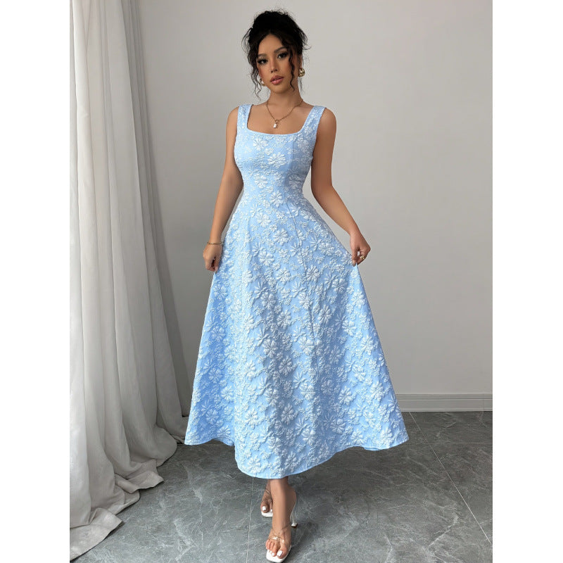 Dame Elegant Maxikjole med blomsterbroderi og A-linje snit Skovae