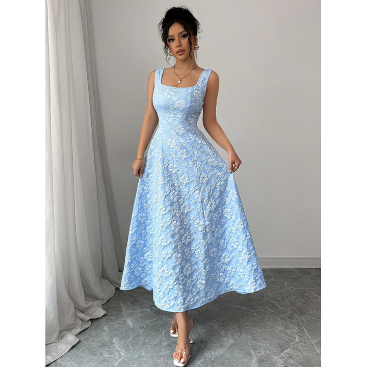 Dame Elegant Maxikjole med blomsterbroderi og A-linje snit Skovae