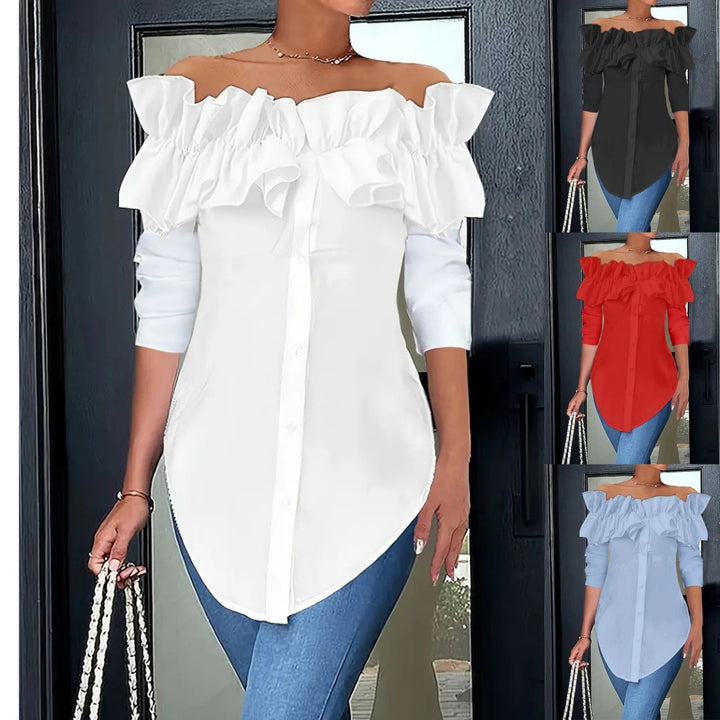 Damebluse med voluminøse flæsedetaljer Stilla