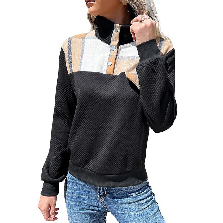 Dame afslappet sweater med moderne krave og dekorativt patch Stilla