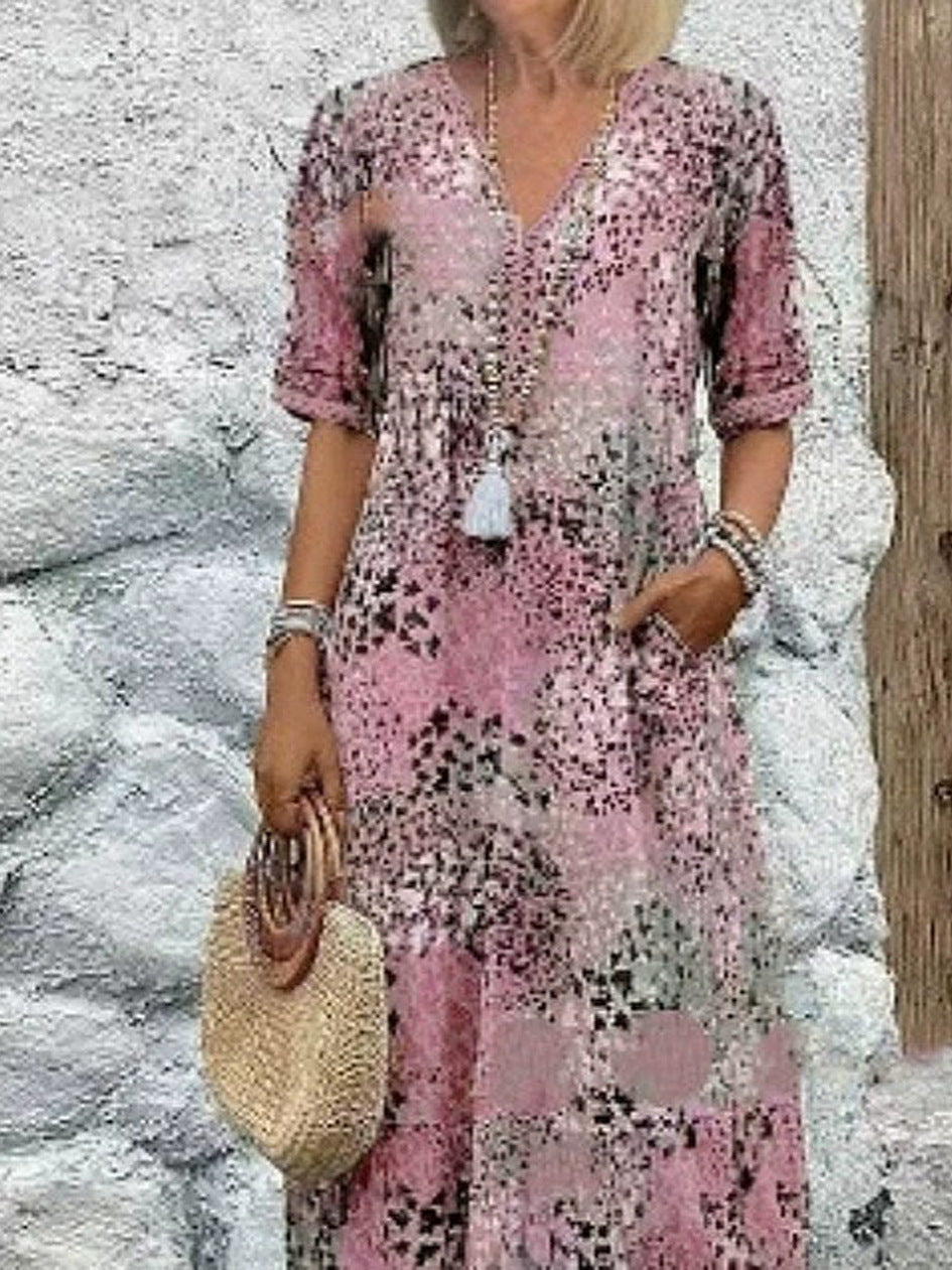 Dame Fashionabel fritidskjole med blomstermønster og sidelommer Stilla
