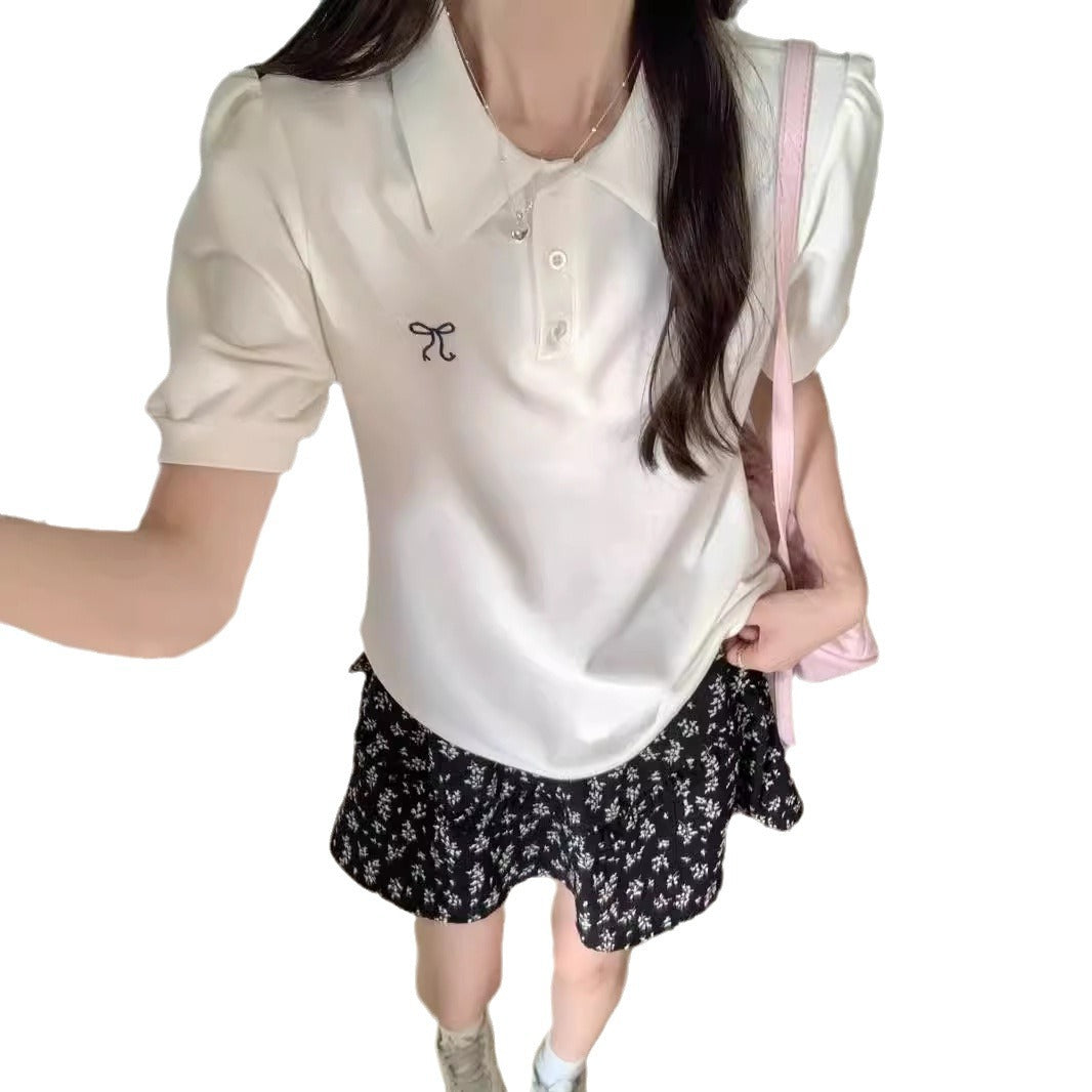 Dame Kortærmet Polo-Shirt med stilfulde Puffærmer Stilla