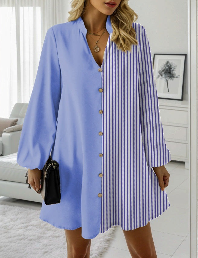 Dame skjortekjole med stribet design og elegant krave Stilla