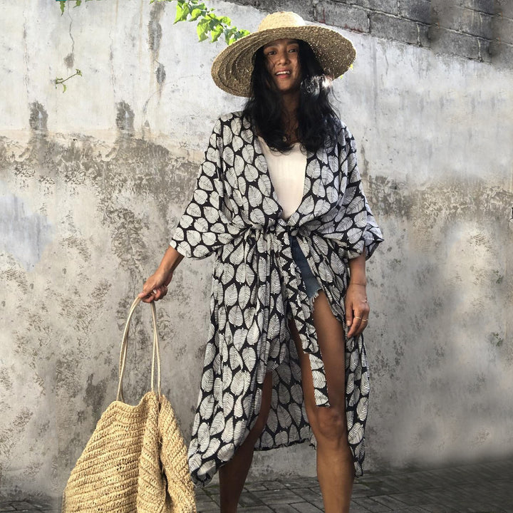 Damer Strandkimono med afslappet snit og blomster mønster detaljer Stilla
