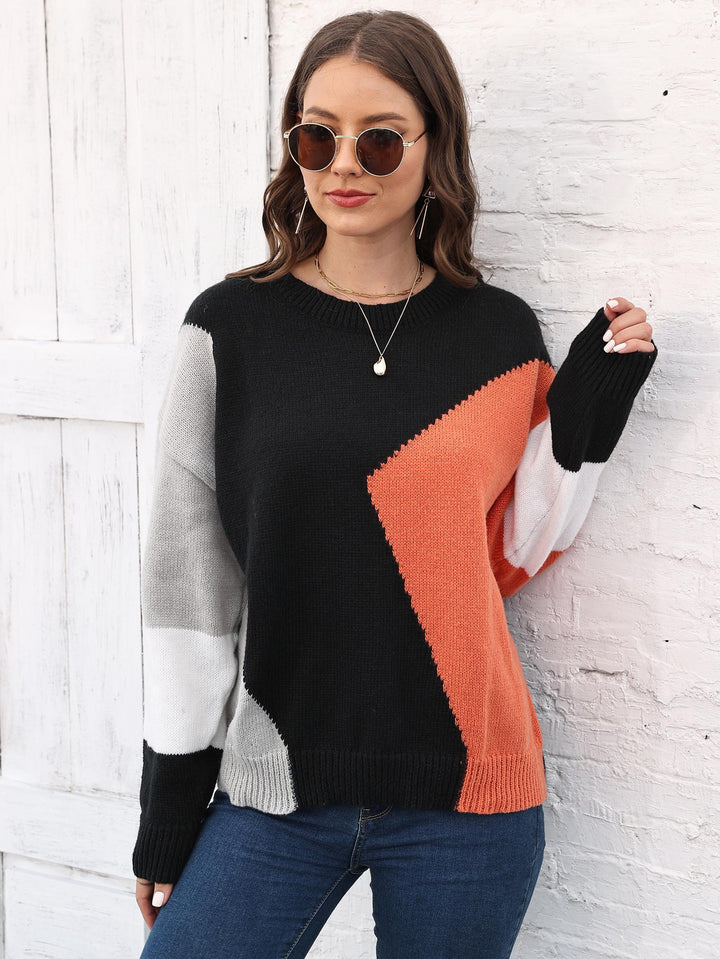 Damer moderigtig sweater med geometrisk mønster og farverige accenter Stilla