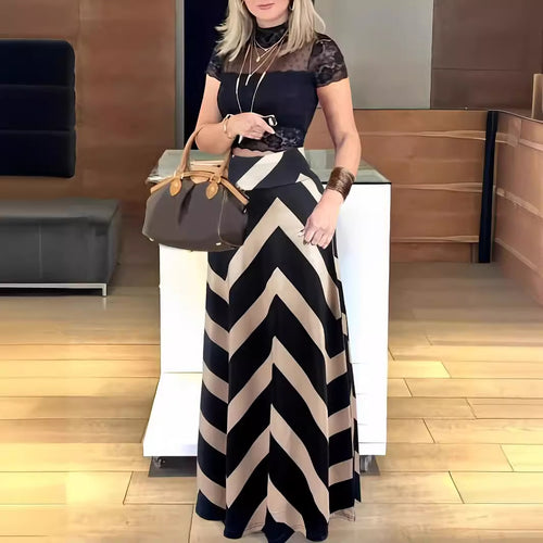 Dame Maxiskirt med trendy zigzag mønster Stilla