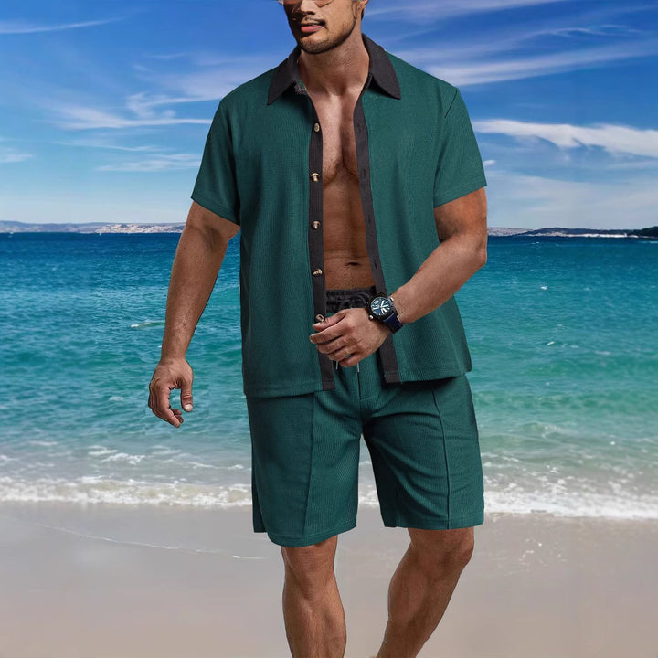 Herren afslappet kortærmet skjorte og shorts-sæt med åndbart materiale og moderne design Stilla