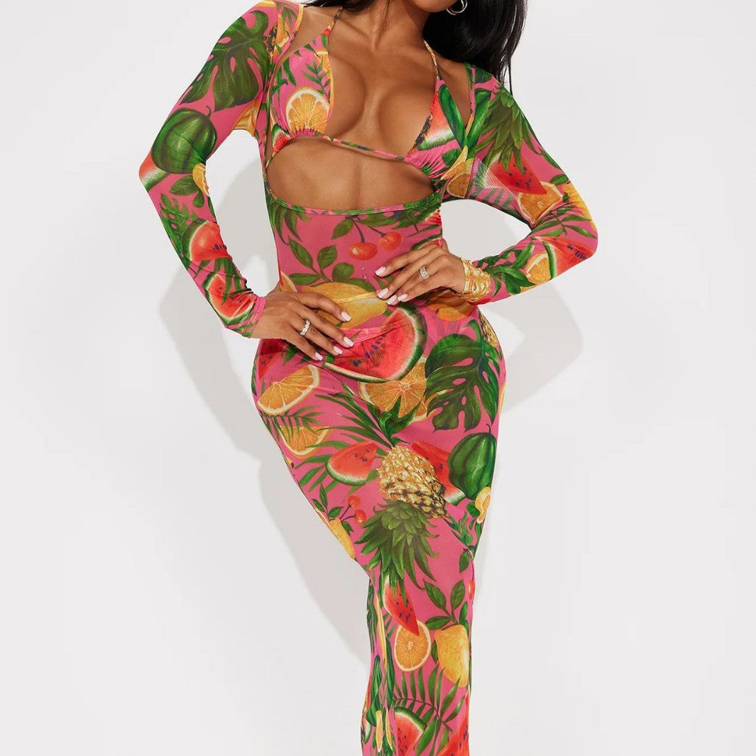 Dame Langærmet Leopardskørtdesign med Cut-Out Stilla