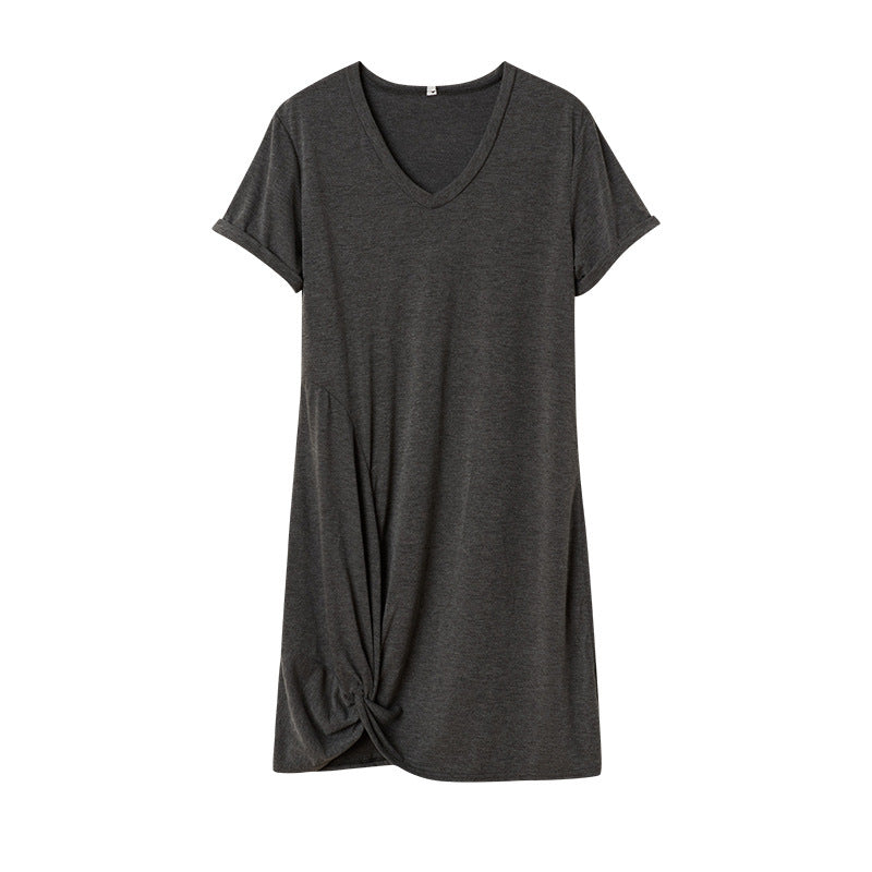Dame Casual V-Hals Knyt Foran Kjole Stilla