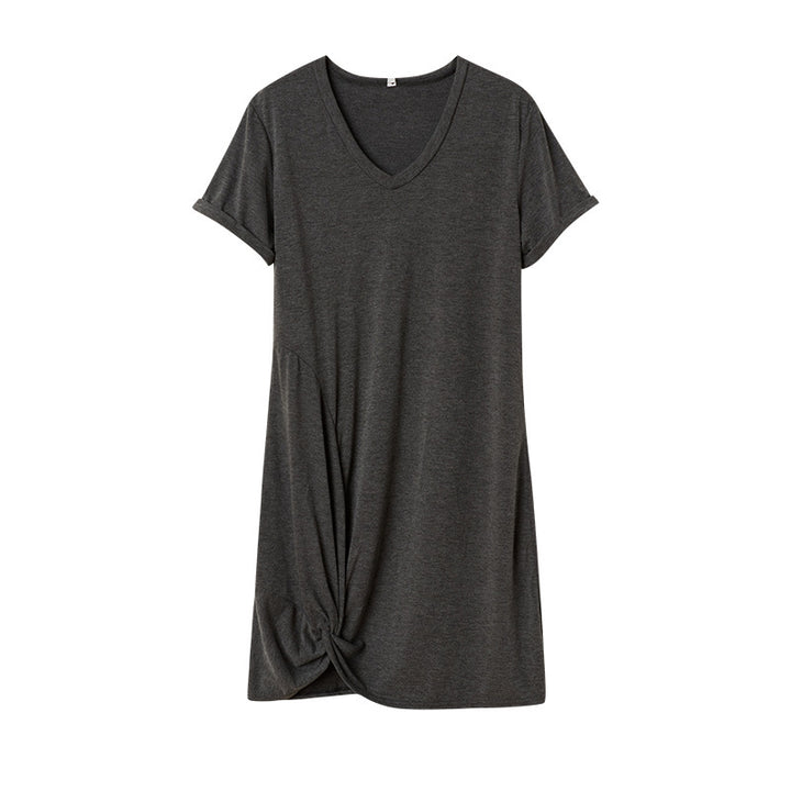 Dame Casual V-Hals Knyt Foran Kjole Stilla