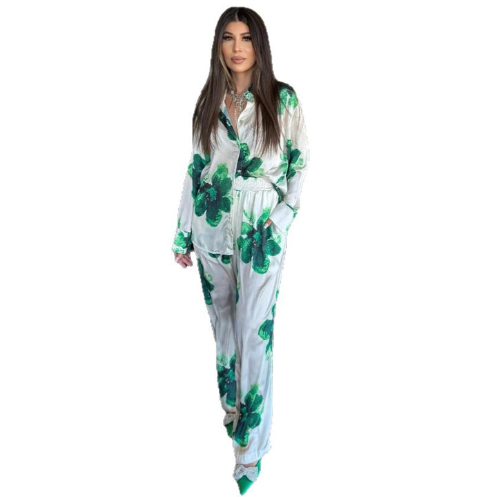 Dame Satin pyjamas med blomstermønster Stilla