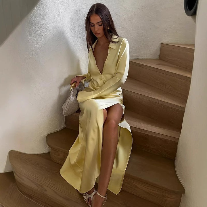 Dame maxikjole i elegant satin-look Stilla