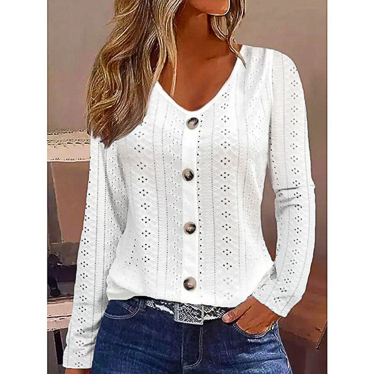 Dame elegant langærmet bluse med knapdetaljer Stilla