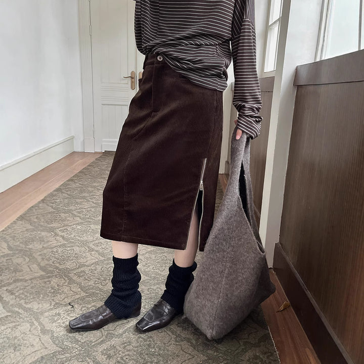 Dame Cord Skirt med høj talje og tidløst snit Stilla